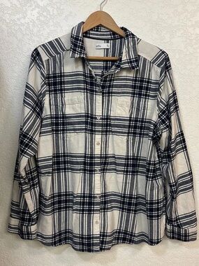 Women’s • XXL Plaid Flannel 100% Cotton Navy and White, Croft & Barrow Brand